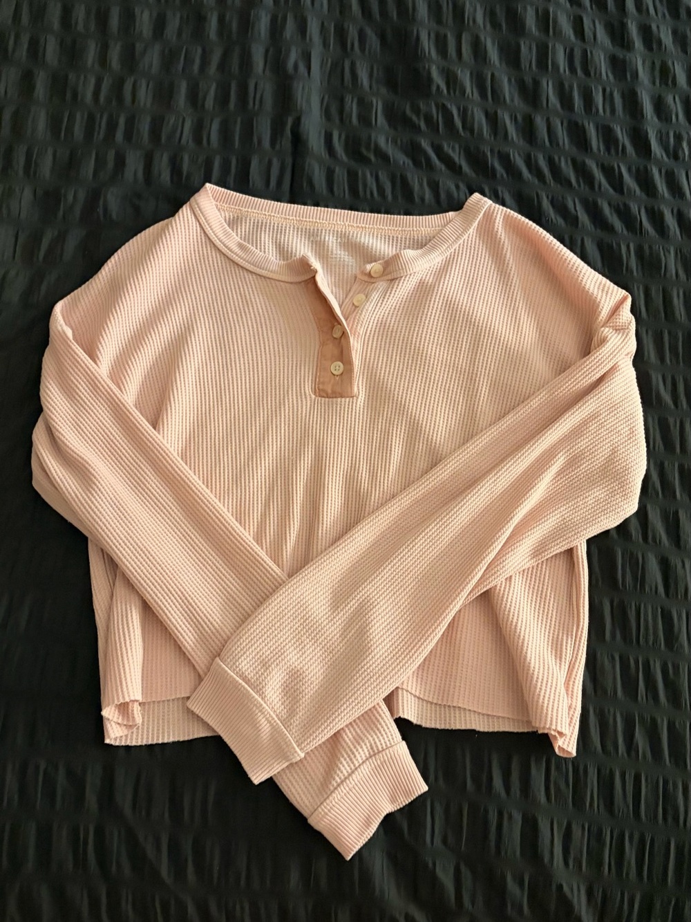 American Eagle Outfitters Pink Waffle Henley Long Sleeve Top